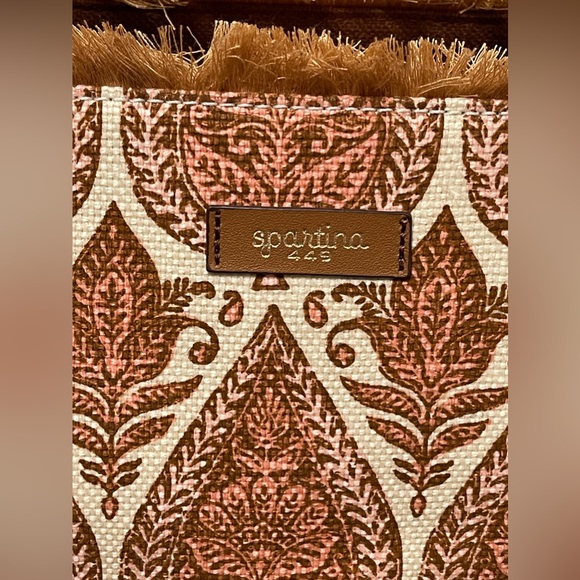 Spartina Anna Fringe Linen Leather Paisley Print Tan Peach Cream Fringe Handbag - Picture 10 of 11